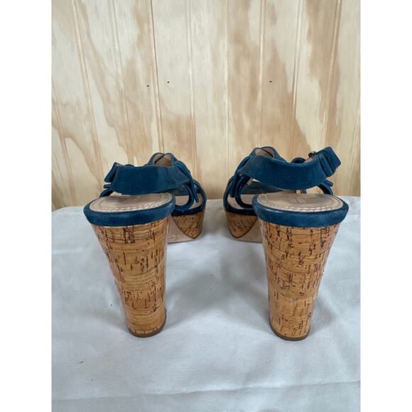 Barneys New York Women's Platform Chunky Heels-Blue Suede Leather Size 9 - Picture 7 of 11